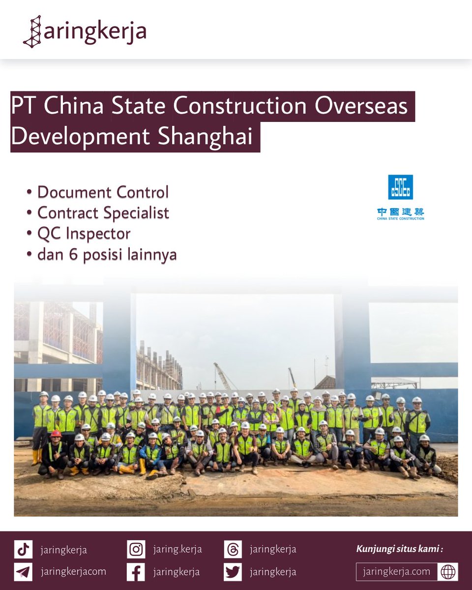 jaringkerja's tweet photo. Lowongan PT China State Construction Overseas Development Shanghai
Selengkapnya lihat : https://t.co/LK2Qa8zuSc
#jaringkerja #loker2025 #lokerindonesia #lokerterbaru #lokerteknik #karirteknik #lokerkonstruksi #lokermultinasional #construction #enginee...
https://t.co/o3oFgPcFJO https://t.co/1JTFHTio0z