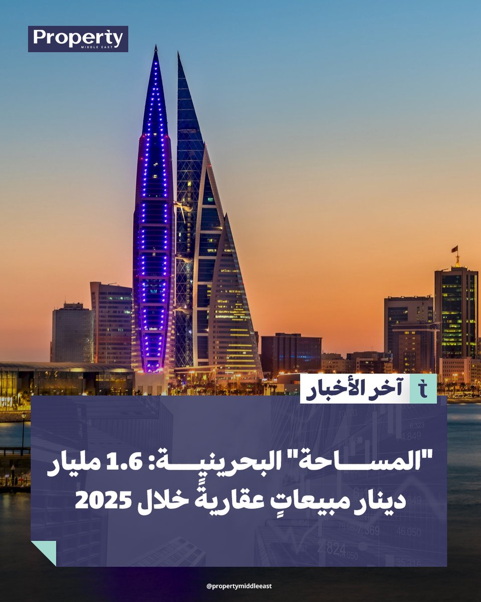 #البحرين تشهد نشاطًا قياسيًّا في القطاع العقاري خلال 2025؛ إذ بلغ إجمالي عدد المعاملات 29777 معاملة بقيمةٍ بلغت 1.6 مليار دينار.

لقراءة الخبر كاملاً
propertymiddleeast.com/bahrain/fpvc4k…

#أخبار_عقارية #بروبرتي_ميدل_إيست