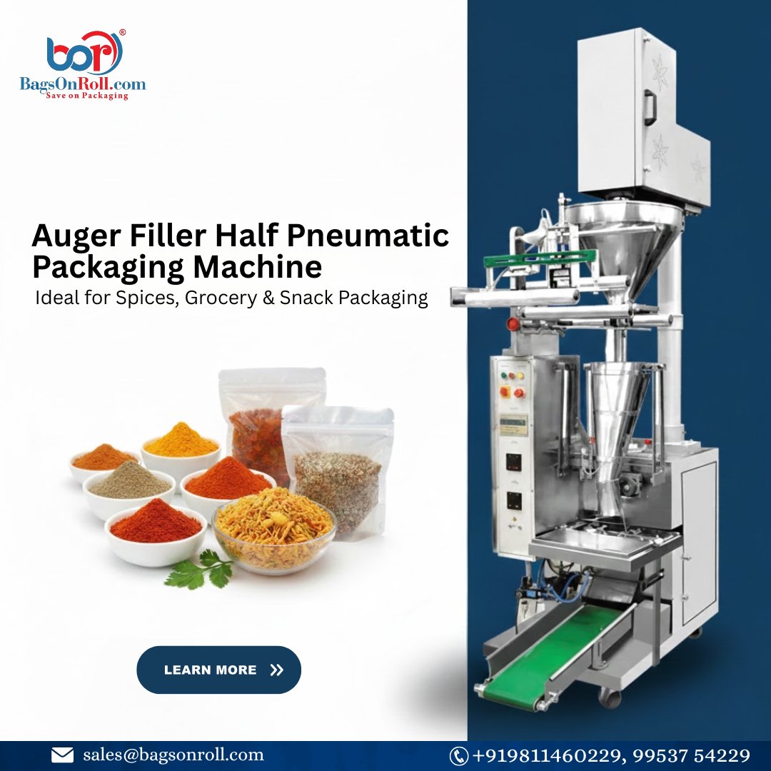 bagsonroll's tweet photo. The Auger Filler Half Pneumatic Machine ensures accurate filling for spices, snacks, and grocery products—perfect for growing brands.
.
.
#PackagingMadeEasy #AugerFiller #FoodPackagingMachine #SpiceBusiness #SnackIndustry #PackagingTechnology #ManufacturingIndia #BagsOnRoll
.
. https://t.co/Kyi6AVLj5A