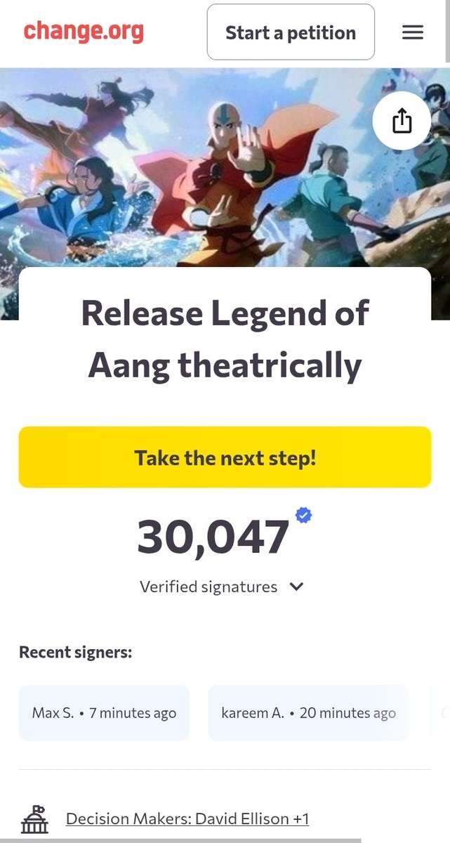 ANOTHER NEW MILESTONE!!!

30K SIGNATURES!!

As I said before, LET'S KEEP IT GOING! WE CAN GO HIGHER!!!

#PutTheLegendOfAangBackinTheaters