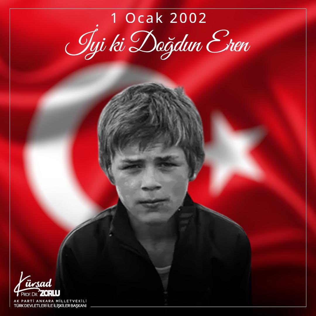 🇹🇷”İyi ki doğdun Eren…”

Henüz 15 yaşındayken, 11 Ağustos 2017 tarihinde Trabzon Maçka’da vatanı uğruna şehit düşerek bir milletin kalbine adını yazdırdı.

Doğum gününde; yüreği vatan sevgisiyle dolu bu yiğit evladımızı
rahmet ve minnetle anıyorum.

Ruhun şad, mekânın cennet