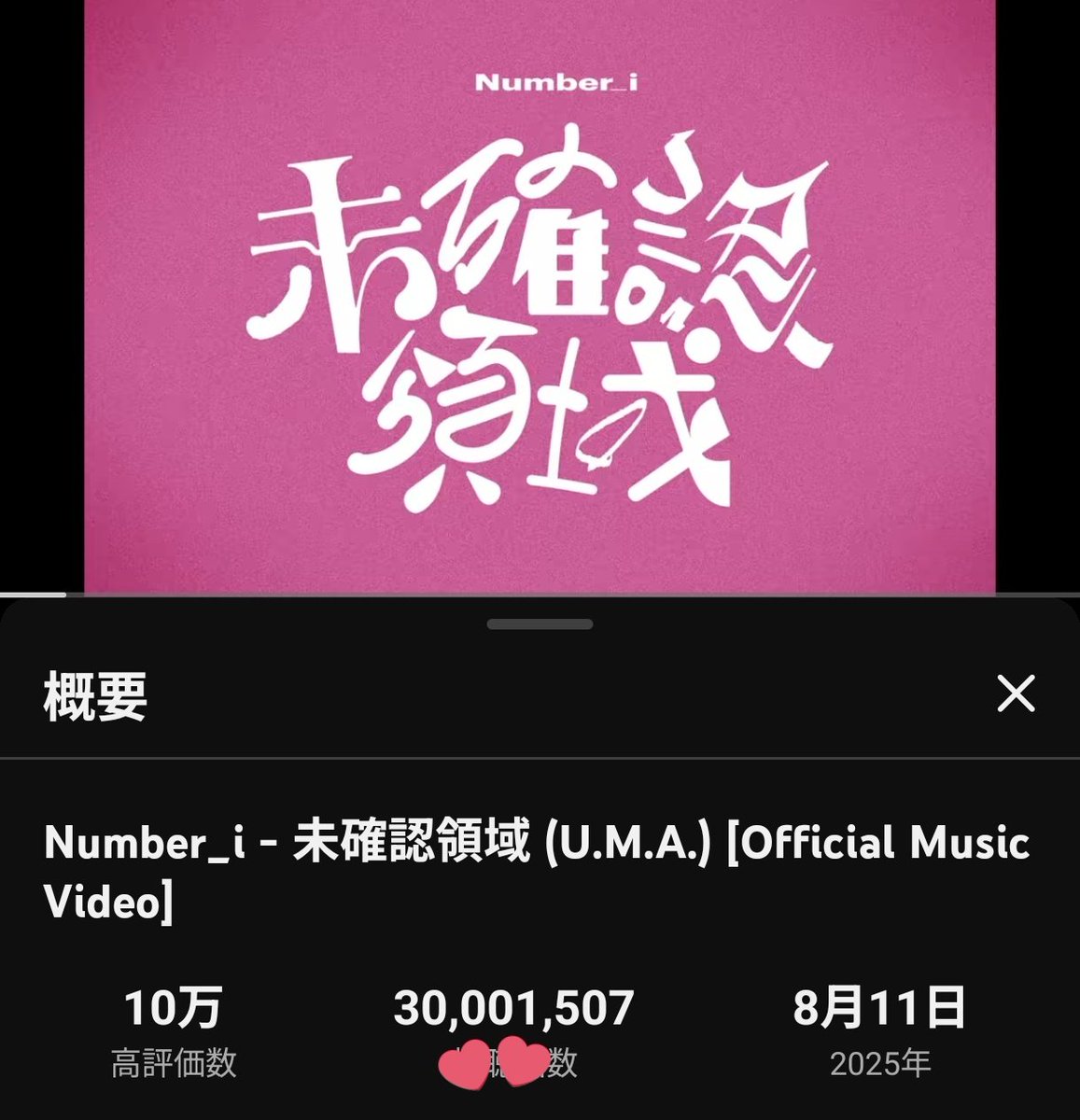 number_i_offic 3000万回再生おめでとうございます🎉 #未確認領域