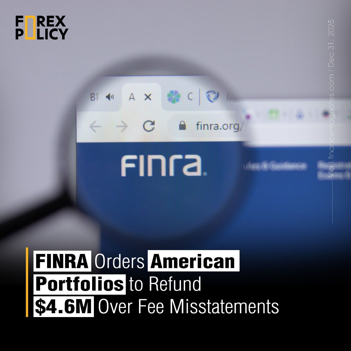FINRA orders American Portfolios to refund $4.6M to clients and pay a $550K fine over misstated fees and undisclosed interest in its bank deposit program.

#FINRA #Compliance #WealthManagement