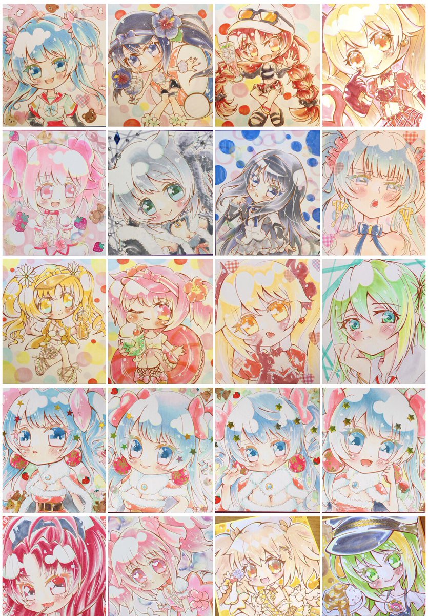 ◎色紙＋イラストページ◎ 去年の目標に「色紙50枚描く！」というのがあったのでまとめてみたら42