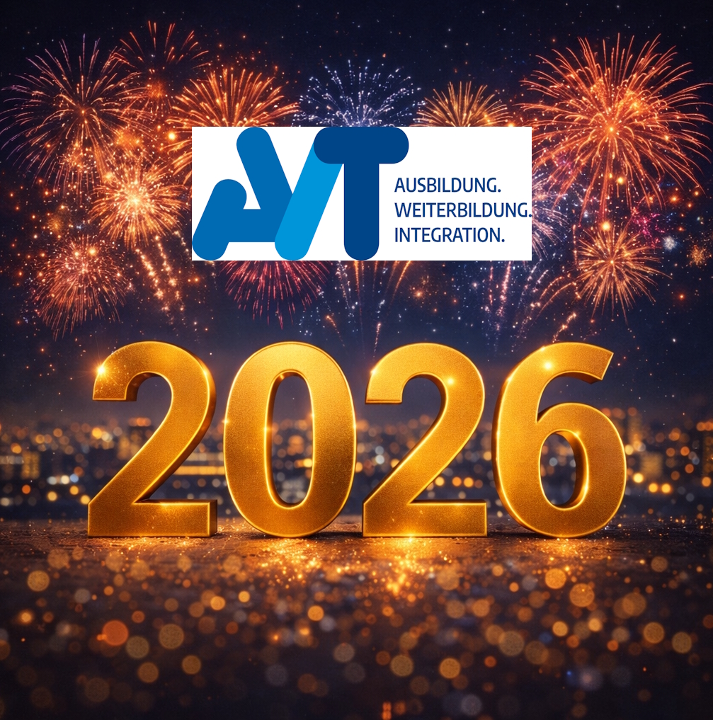 Willkommen 2026!

Wir wünschen allen Lehrgangsteilnehmenden, Kooperationspartnern, Unternehmen und Lehrkräften einen guten Start ins neue Jahr 2026.

Wir freuen uns darauf, auch im neuen Jahr gemeinsam die Zukunft in der beruflichen Bildung zu gestalten.

Euer AVT-Team

#Neujahr