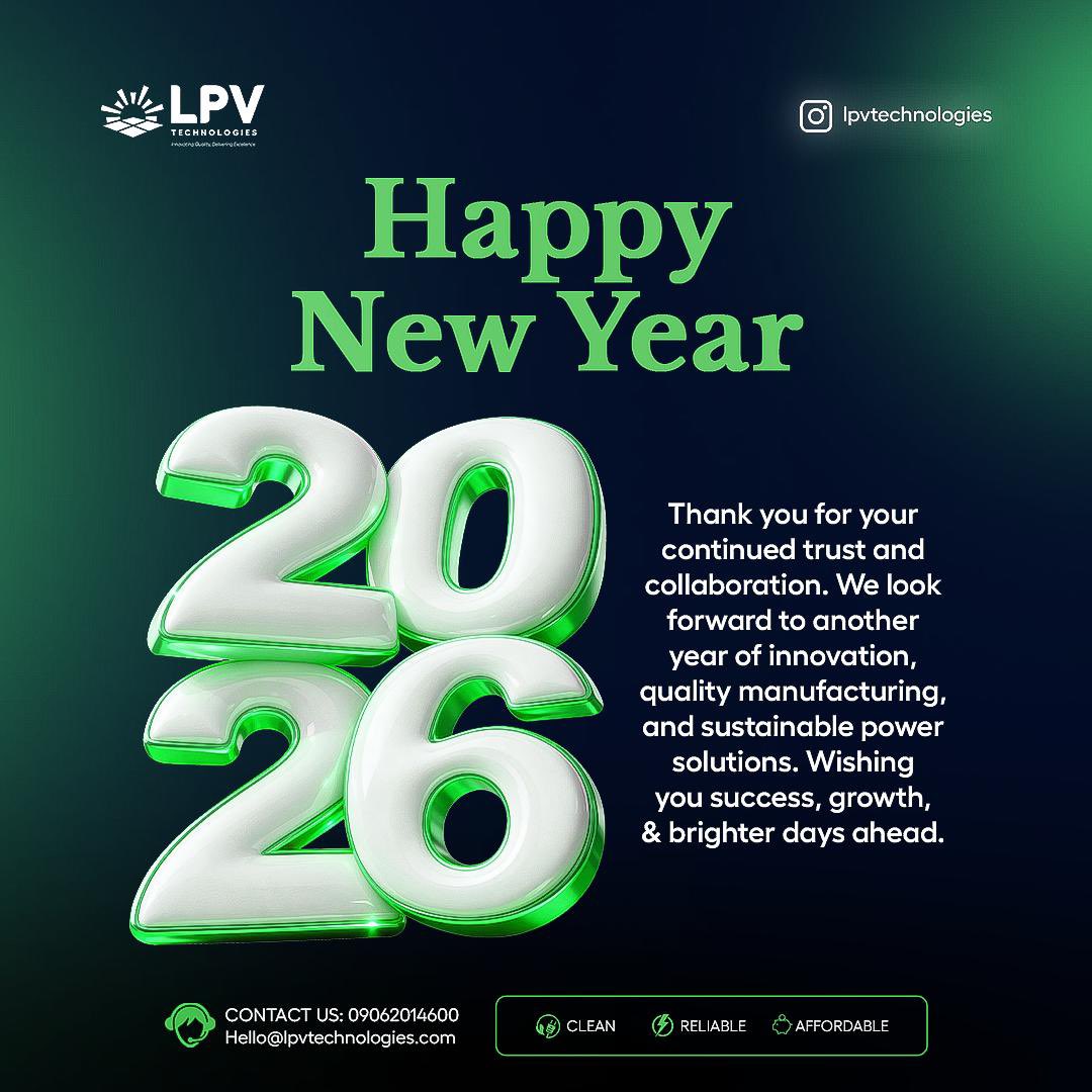 LPVtech's tweet photo. Happy New Year
Here’s to a year of new opportunities, stronger partnerships, and sustainable power solutions. Thank you for being part of the LPV Technologies journey as we continue to manufacture and deliver Grade A solar panels locally.
Let’s power the future together.
#LPVT https://t.co/H7sALIC4Y4