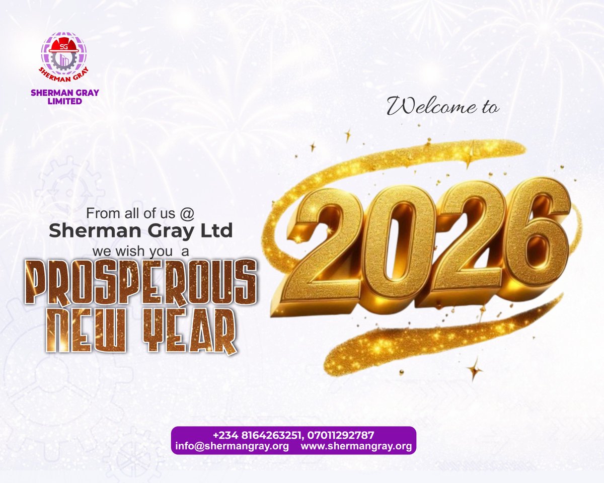 ShermanGrayLtd's tweet image. Cheers to a new year! ✨
Thank you to our clients, partners, and team for an amazing year.
Sherman Gray wishes you a prosperous new year!

#HappyNewYear2026 #ShermanGrayLimited #NigerianContentDevelopment #ProfessionalDevelopment #ConstructionIndustry #InfrastructureExperts