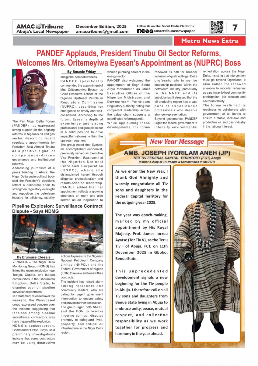 AMAC Tribune Newspaper:
New Year Message from the Ter Tiv AMB. JOSEPH IYORILAM ANEH (JP)
(King &amp; Father of Tiv People in the FCT)