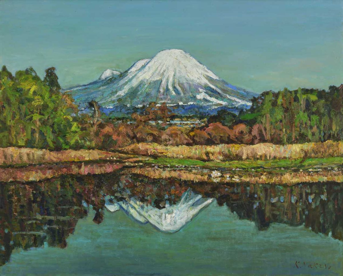 第68回展 作品紹介 「湖に映える冬の大山」中野 勝喜 F100 #油彩 #油絵