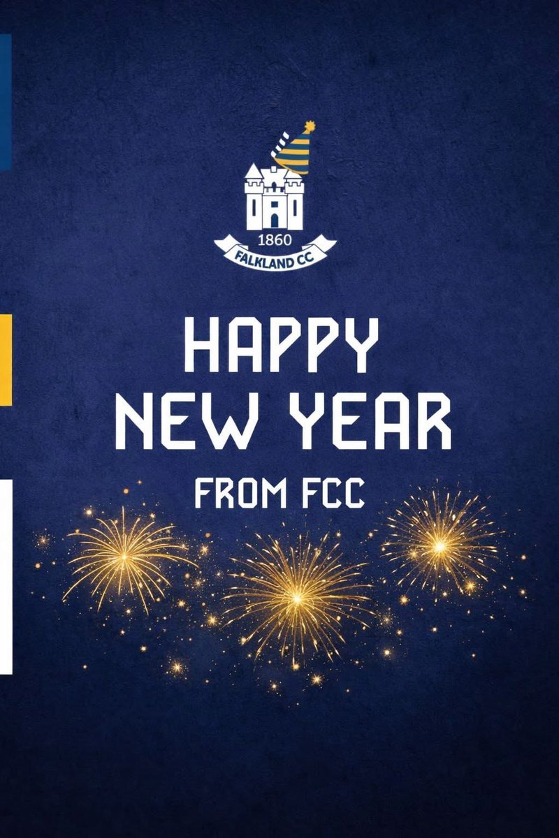 From all at Falkland CC - Happy New Year 🎉

Lots going on behind the scene close season, as we build towards what we hope will be a massive 2026 for all involved. 

Wishing you all a peaceful, happy, healthy, and prosperous 2026. 

#FCCFamily #Carefree 💙💛🏏
