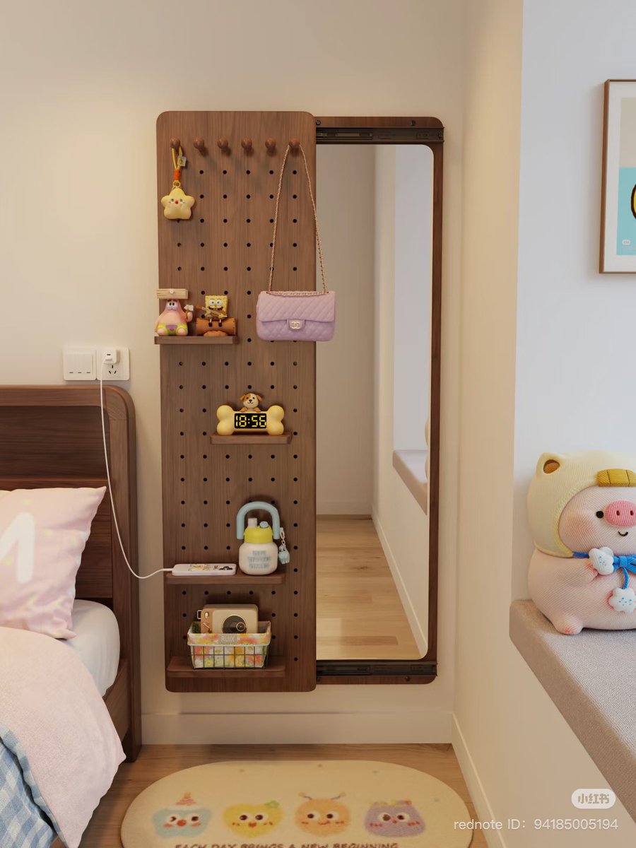 sliding mirror with pegboard 

a thread