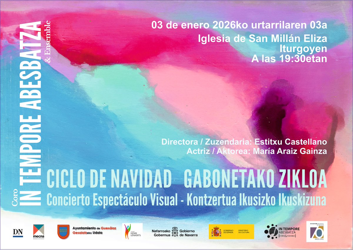 Seguimos respirando #música en éste recién estrenado Año 2026
"Ciclo de Navidad" "Espectáculo visual"
Lugar🛕 Iglesia de San Millán de Iturgoyen en el Valle de Guesálaz (Navarra)
Día 🗓️ 3-1-2026  ⏰ 19:30 h.
🎼🎼🎶🎶🎻🪈🎄🎄