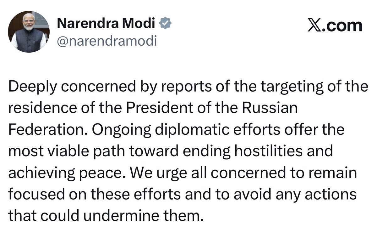 Will Indian leader Modi retract his backing for Putin’s residency attack story now that intel agencies have confirmed it was a hoax designed to derail peace talks?