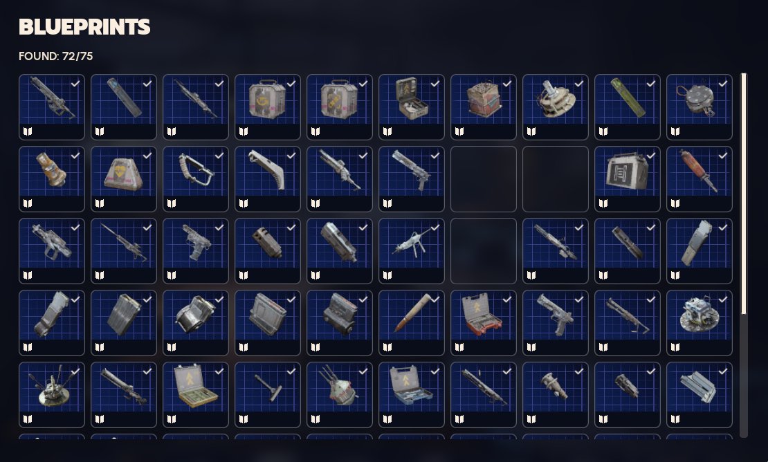 IT'S DONE. I HAVE THEM ALL. (the last 3 blueprints aren't in the game yet)