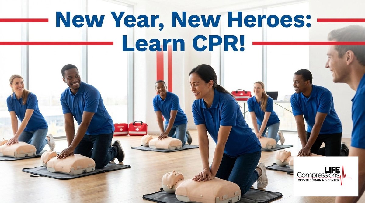LifeCompression's tweet image. Kick off 2026 by making our community safer: learn CPR and become a lifesaver! One skill, endless impact. Make this the year you step up. Tag a friend and start strong! 💪🫶 #CPR #NewYear #LifeSavingSkills #CommunityHeroes #AHA #SafetyFirst