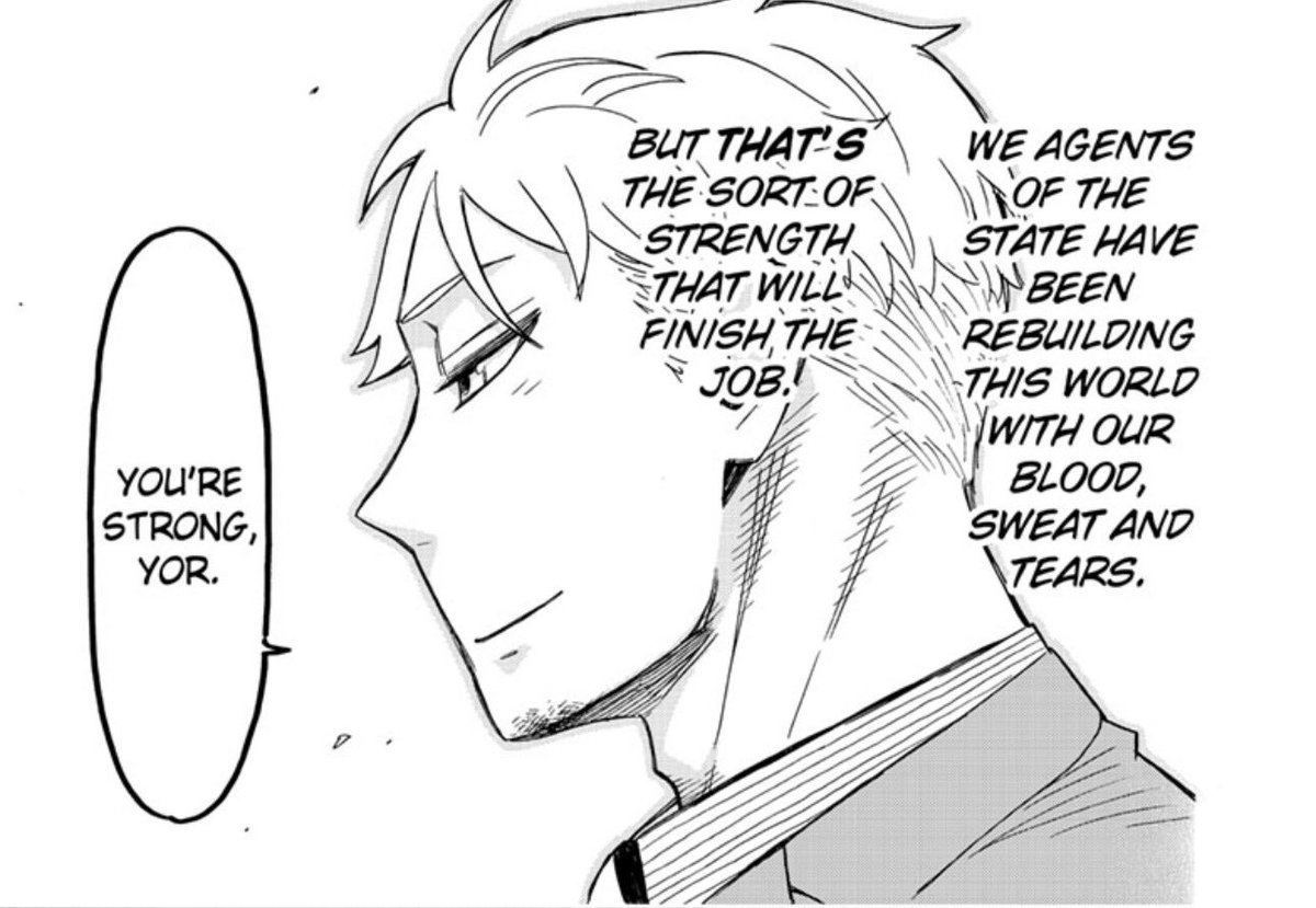 briefhottub's tweet image. I have seen a few suggest that Yor is not truly in love with Loid cuz he is manipulating her. I actually think they have a small point cuz she IS being lied to.

But these are genuine moments that have brought out the real man. And THAT’S who she loves. And he loves her in return