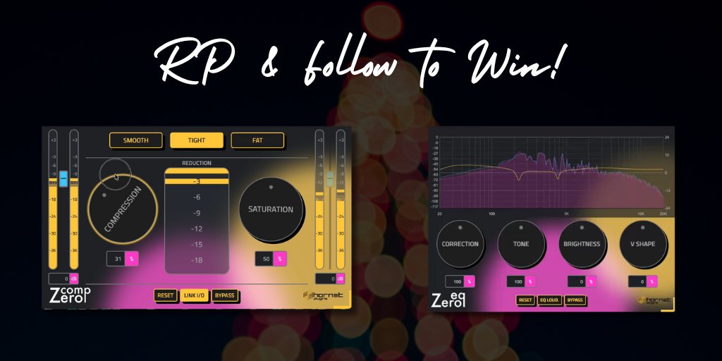 plugindeals's tweet image. REPOST &amp;amp; FOLLOW @plugindeals and @hornetplugins to WIN the ZeroEQ &amp;amp; ZeroComp bundle offered by HoRNet Plugins 🎅 

🎄 hornetplugins.com

1 Winner chosen January 3