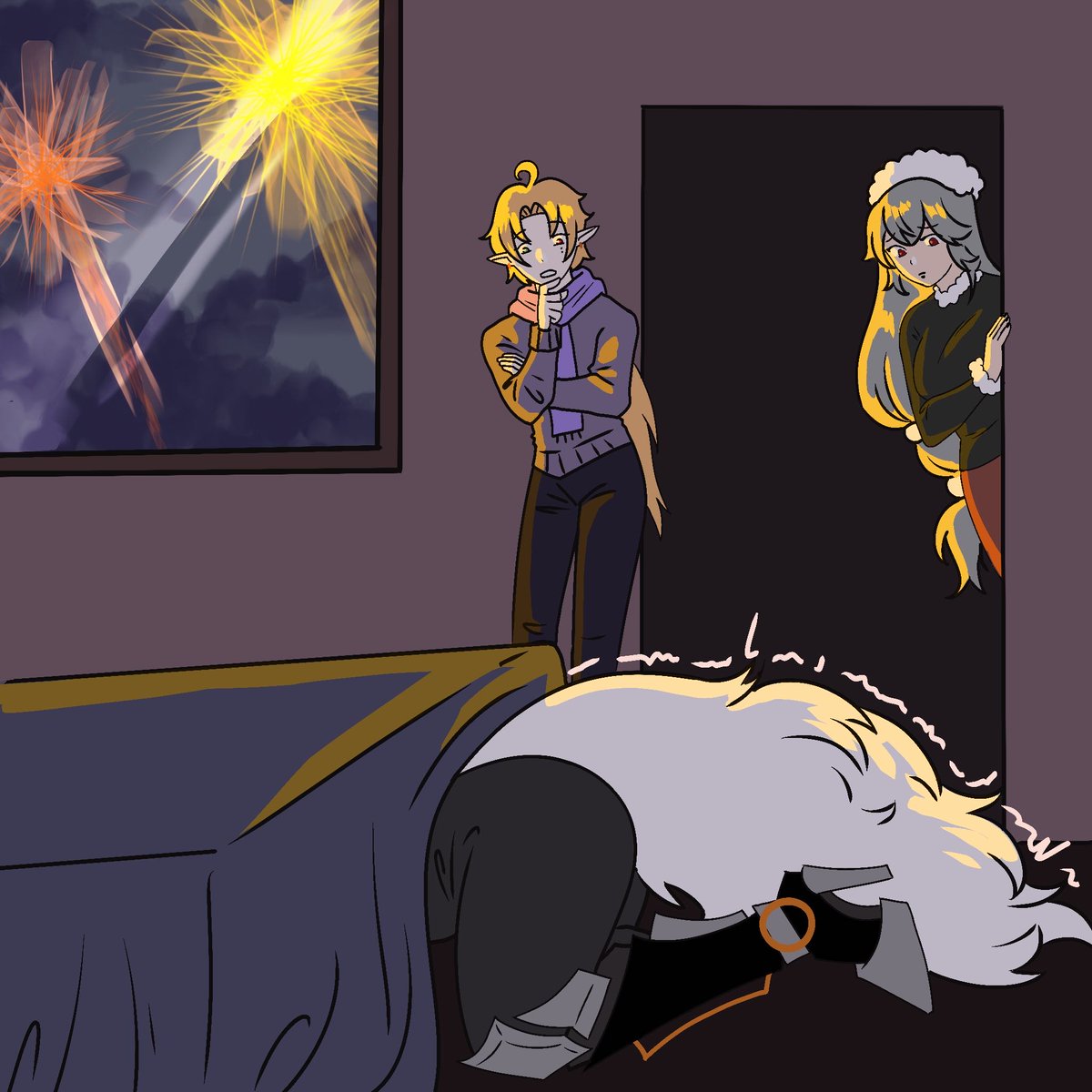 Lycahugofan's tweet image. loud noises solutions for your boyfriend #lycahugo  #ライヒュ
Art by admin: 📦