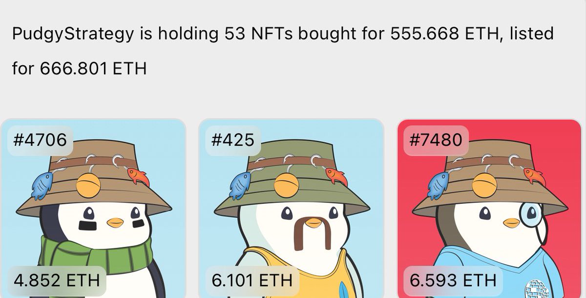 Happy New Year!
Net value of $PUDGYSTR is about $600k.
4 ETH for 1 NFT looks like good point to DCA.