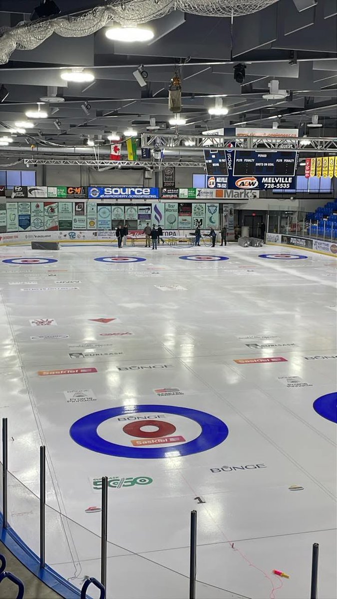 BennyGX94Sports's tweet photo. The home of the @MLVMillionaires looking a little bit different to start 2026.

2026 @CURLSASK Sasktel Tankard &amp; Bunge Prairie Pinnacle begins on Monday in Melville, and work is well underway at the CN Community Centre 

#CURLSASK | #SportsCage | #GX94Sports https://t.co/IinARSzNNd