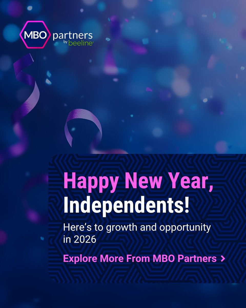 Happy New Year to independent professionals everywhere.

Here’s to a new year of growth, flexibility, and building work on your own terms.

Learn how MBO Partners supports independent professionals: mbopartners.com/independent-pr… 

#IndependentProfessionals
#NewYear
#FutureOfWork