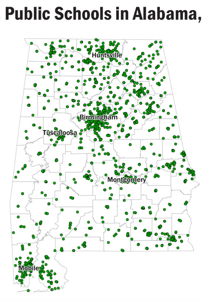 HallTechSports1's tweet image. 👀”Alabama🏫: Couple Visual Aides”

Here is a location layout of all Public &amp;amp; Private Schools in Alabama….

(Source: Niche/Learning Policy Institute)

#AlabamaTop4 @FieldView_1
