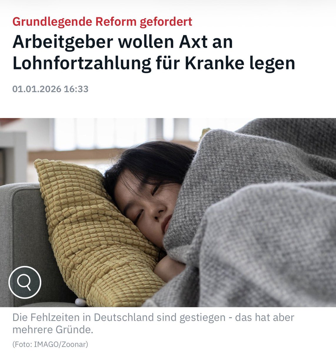 Wer die Lohnfortzahlung im Krankheitsfall infrage stellt, verschiebt Verantwortung in die falsche Richtung.
Steigende Krankheitszahlen sind kein Ausdruck mangelnder Arbeitsmoral, sondern ein Hinweis auf hohe Belastung, Personalmangel und schlechte Arbeitsbedingungen.

Wer krank