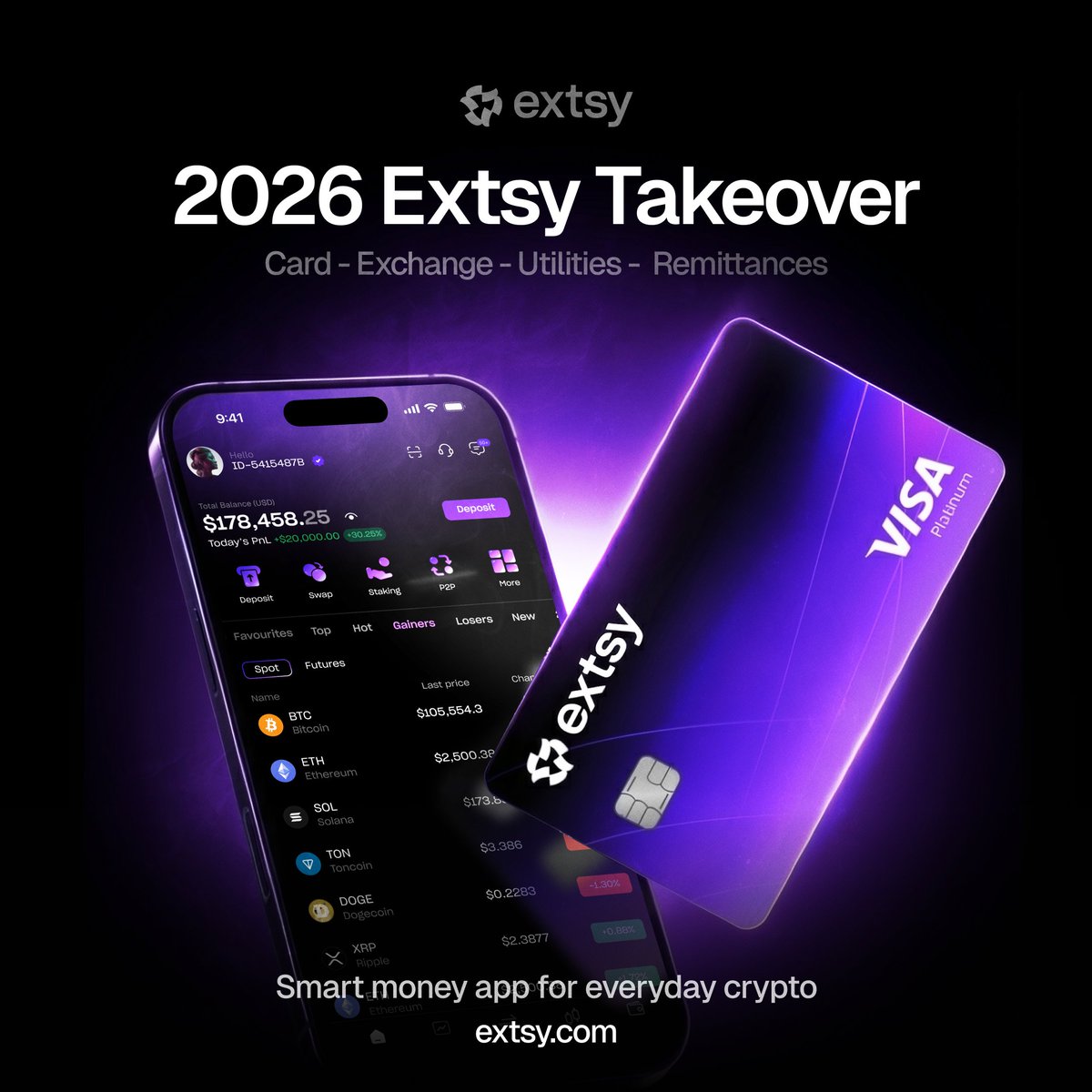 ExtsyPlatform's tweet image. MISSION 2026.

Make everyday crypto work on one Smart Money App.

Happy New Year!