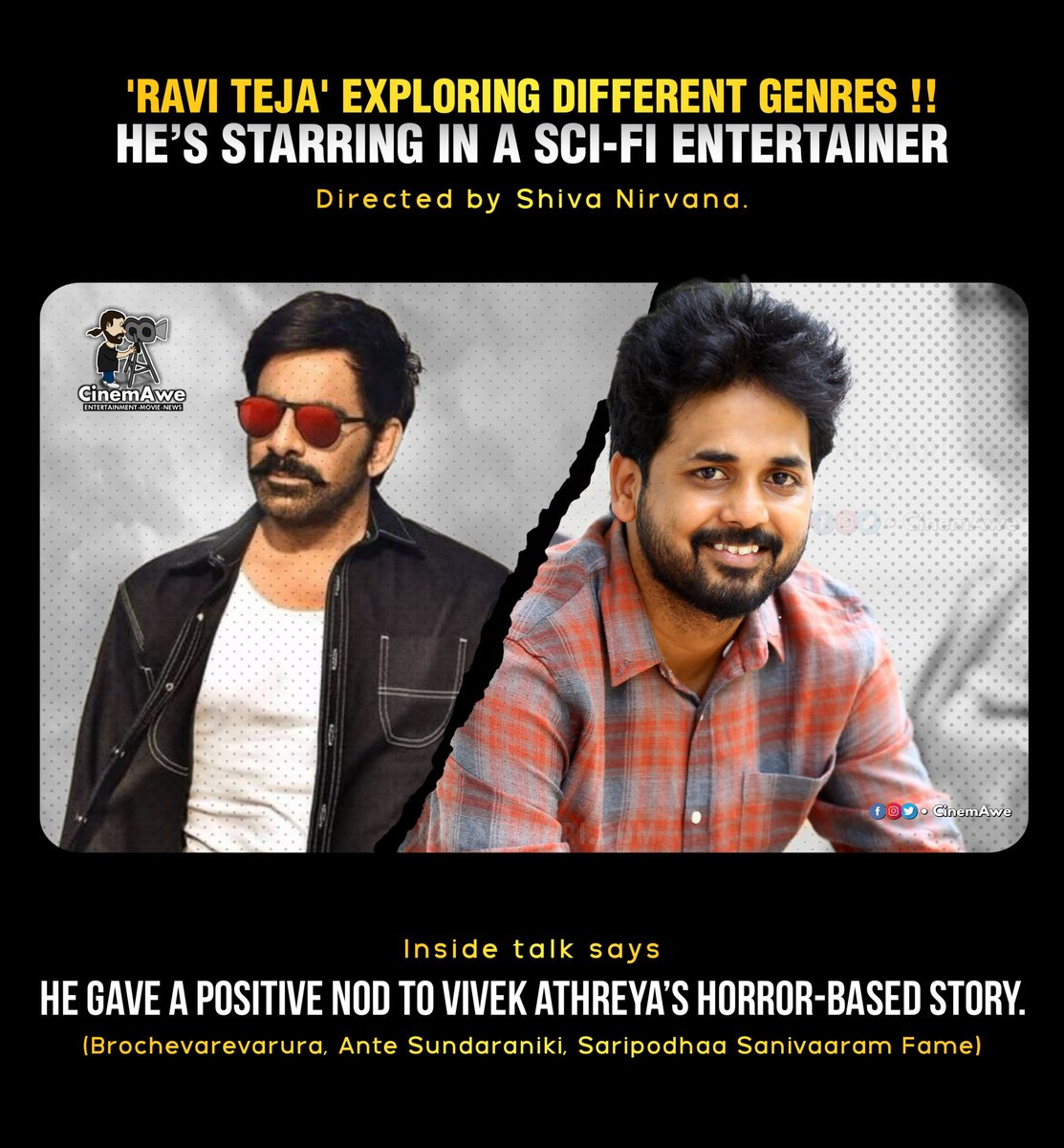 CinemAwe_'s tweet photo. #RaviTeja x #VivekAthreya — Horror Film in Talks!! 🔥💥 https://t.co/Miq3rl7kJs