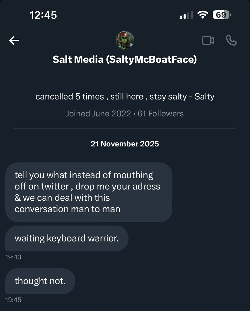 AMBullyDad's tweet image. Just going through my DMs. @salty_boat thinks he’s a tough guy 😂😂
