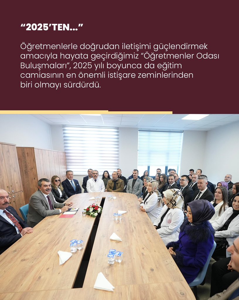 📌 Öğretmenlerimizle doğrudan iletişimi güçlendirmek amacıyla hayata geçirdiğimiz “Öğretmenler Odası Buluşmaları”, 2025 yılı boyunca da eğitim ailemizin en önemli istişare zeminlerinden biri olmayı sürdürdü.