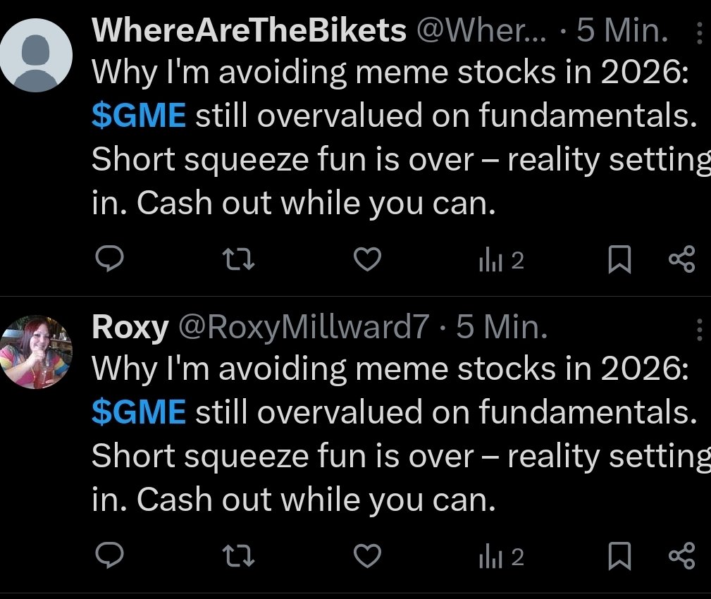 We must be so close. My timeline is filled with bots that all repeat the same crap. 

Happy New Year 🥳🎉🎆 $GME