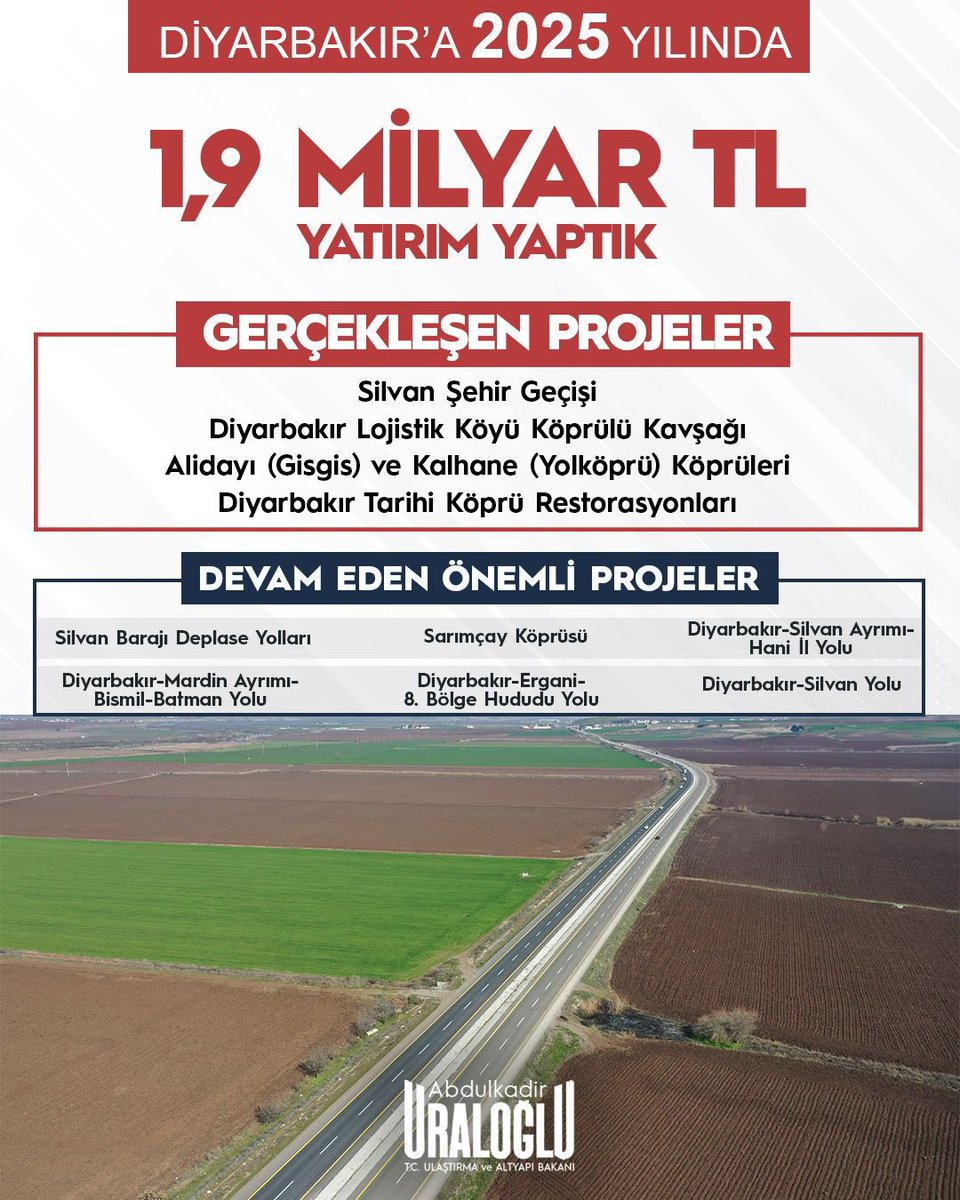 a_uraloglu's tweet photo. Ulaştırma’nın 2️⃣0️⃣2️⃣5️⃣’i 

2️⃣1️⃣ Diyarbakır,
2️⃣2️⃣ Edirne,
2️⃣3️⃣ Elazığ ve 
2️⃣4️⃣ Erzincan’a

2025’te Neler Yaptık ❓

#Ulaştırmanın2025i 
#TürkiyeHızlanıyor 🇹🇷 https://t.co/O4t6IZuJzF