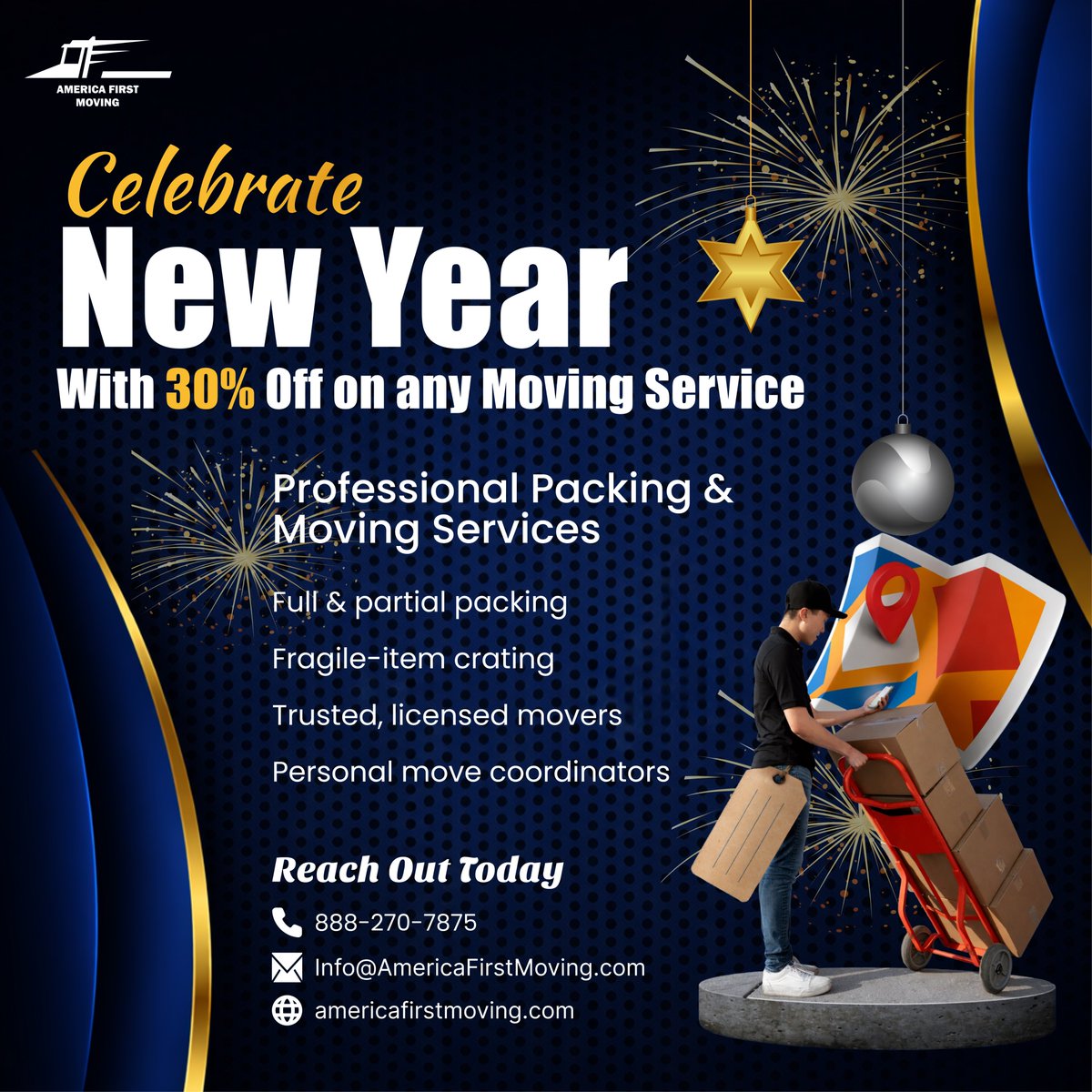 TheMovingServFL's tweet image. Kick off the New Year with less to worry about. 🎆📦 Get 30% OFF any moving service. Pro packing, fragile crating, licensed movers, and personal move coordinators. 

Call 888-270-7875. 

#AmericaFirstMoving #PackingServices #NewYearMove #MovingSpecial