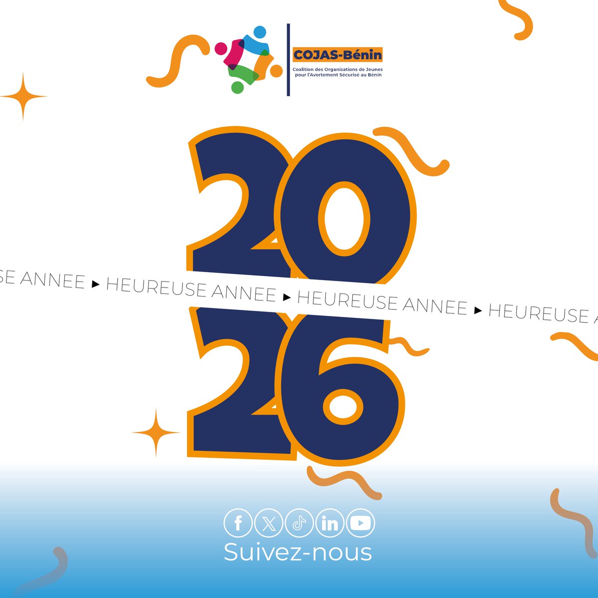 La COJAS-Bénin vous souhaite santé et succès. Ensemble pour les DSSR et l'accès à l'avortement sécurisé pour la jeunesse. Faisons bouger les lignes ! ✊🇧🇯

#COJASBenin #BonneAnnée2026 #DSSR #Bénin
