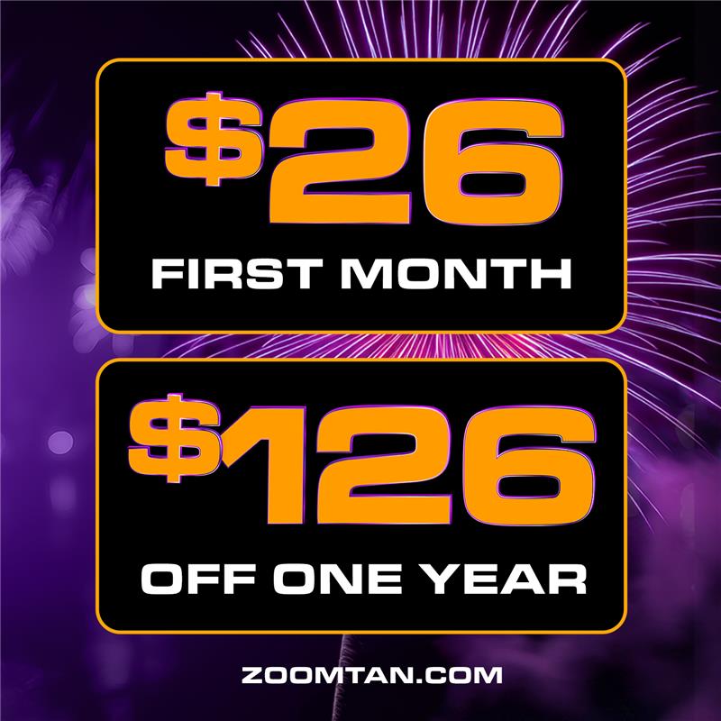 ZoomTan's tweet image. ✨Happy New Year! ✨ We're so excited for 2026 and can’t wait to help you start the year radiant and bronzed. All our salons are closed today, January 1st, and will reopen tomorrow, January 2nd at 10AM.
 
Our membership deals are still available online: 
1️⃣ $26 First Month of Any…