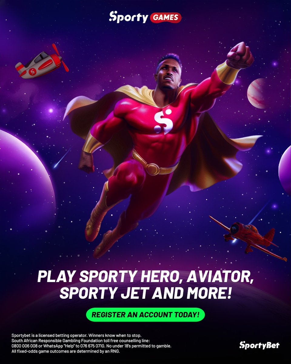 AlistairCpt95's tweet image. Step into hero mode 🦸‍♂️🔥

Play Sporty Hero, Aviator, Sporty Jet &amp;amp; more on @SportyBetZA  🚀

Register today and let the fun begin 😎

Sign up Register on sportybet.co.za/za/?utm_source…