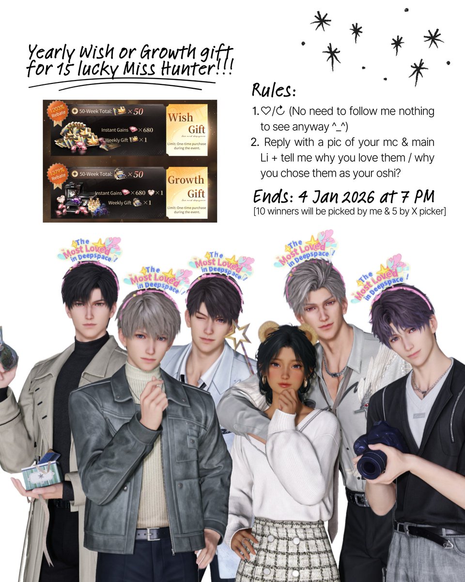 To celebrate LADS 2nd anniversary &amp; New Year! 🎆🥂 I’m looking for 15 Miss Hunter who need a Yearly Wish or Growth Gift. Please read the rules carefully before joining it &amp; Good luck! ^__^
