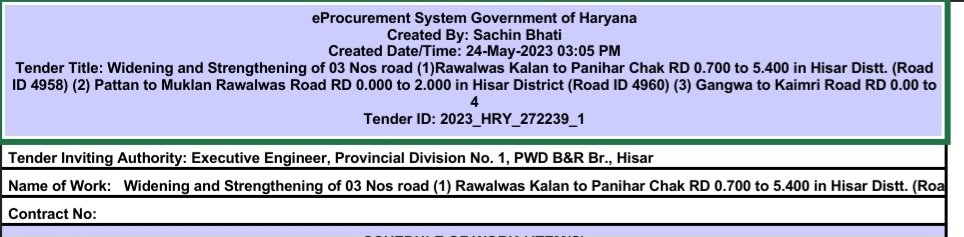 NaveeMakar's tweet photo. @HaryanaPwd @cmohry @dipro_hisar 
श्रीमान जी, कैमरी से गंगवा तक  का रोड टेन्डर 2023_HRY_272239_1 के तहत 4km का बनना था, लेकिन यह साल 2024 सिर्फ 3km बना कर बंद कर दिया गया और जितना बना वह बहुत ही खराब क्वालिटी  का बना और 1 साल में ही जगह-2 से टूट गया. कृपा करके इसकी जांच करवाये| https://t.co/w1wZxtlwCg