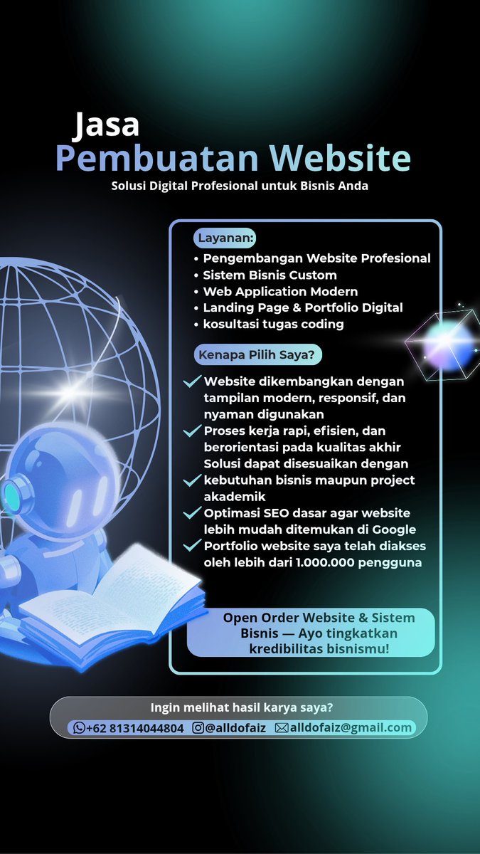 soilermoon_'s tweet photo. 2026 tolong carikan aku client yang mau dibuatkan website.

Untuk website apa saja yang sudah aku buat, bisa dm aja yaa. Total website yang aku kerjain sudah lebih dari 1jt pengunjung https://t.co/kUey4uo38L