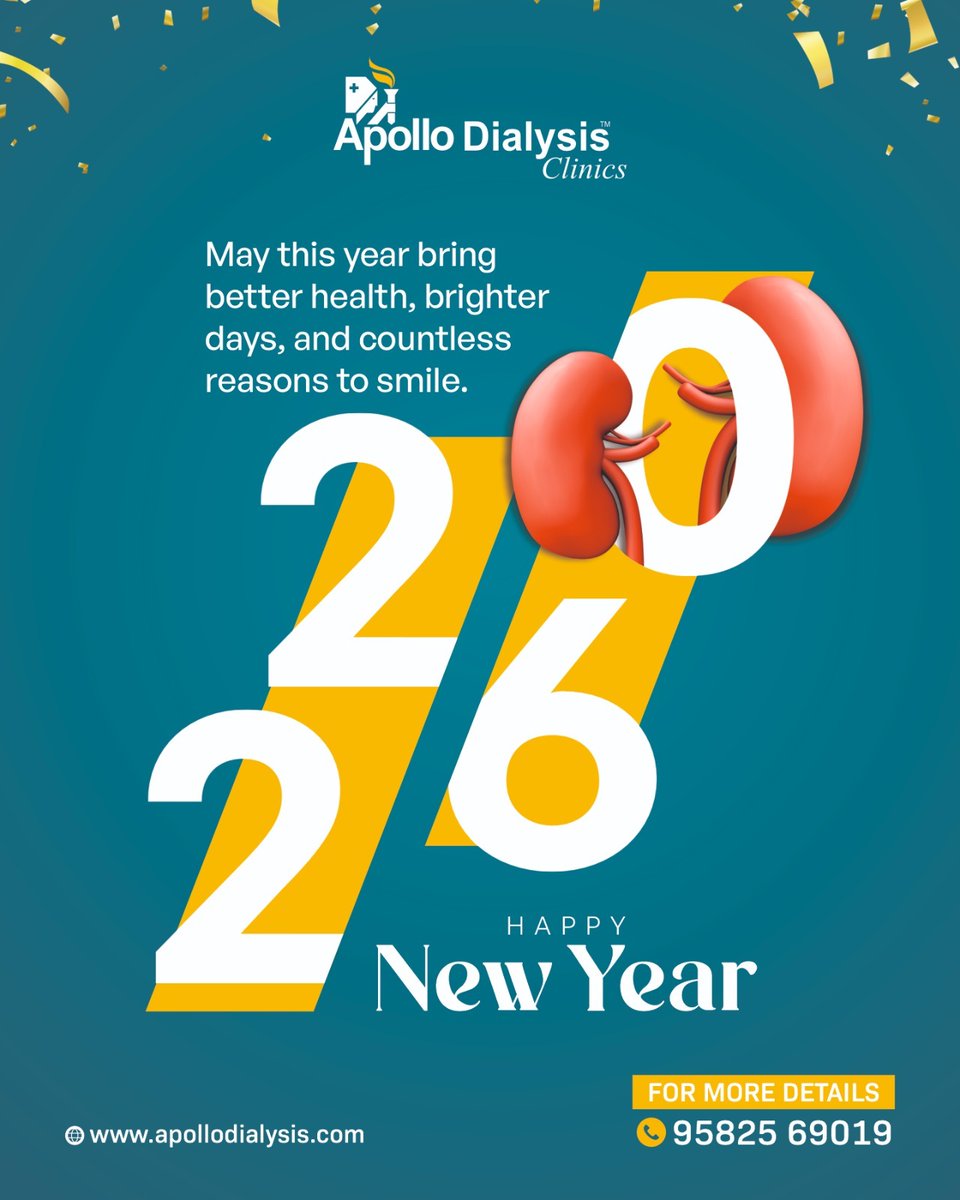 ApolloDialysis's tweet photo. As we step into 2026, Apollo Dialysis Clinics extends warm New Year wishes for a year filled with good health, positivity, and renewed strength.
Here’s to brighter days and better care, always by your side.

For More Details: 1860 419 1899
https://t.co/9AhP1GH59N https://t.co/uOJVD0rhi4