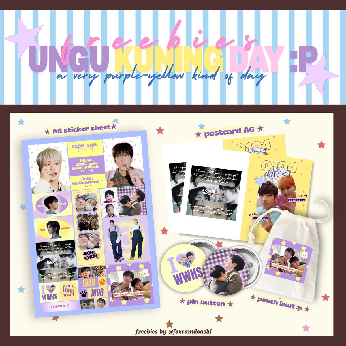 foxtamdoashi's tweet photo. ★ SNWU DAY ONLINE FREEBIES ★
by — @foxtamdoashi 

• like &amp; rt are appreciated ^^
• for soonwooist only! &amp; limited qty yh
• claim via shopee 

more details in the thread below. 💜💛 https://t.co/ryZDgSDSIg