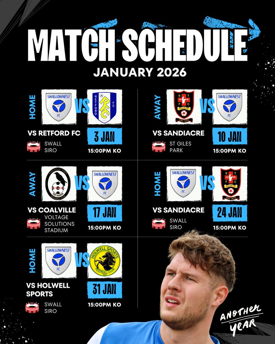2026 starts this Saturday 🗓️ <a href="/utdcos/">UCL</a> 

We face high-flying <a href="/Retford_FC/">Retford F.C.</a>  as January gets underway.
 5 games this month, plenty to look forward to. Join <a href="/BradJ605/">Brad Jones</a> and the Swall lads at the Swall Siro💙
 Let’s start the year strong 🔥