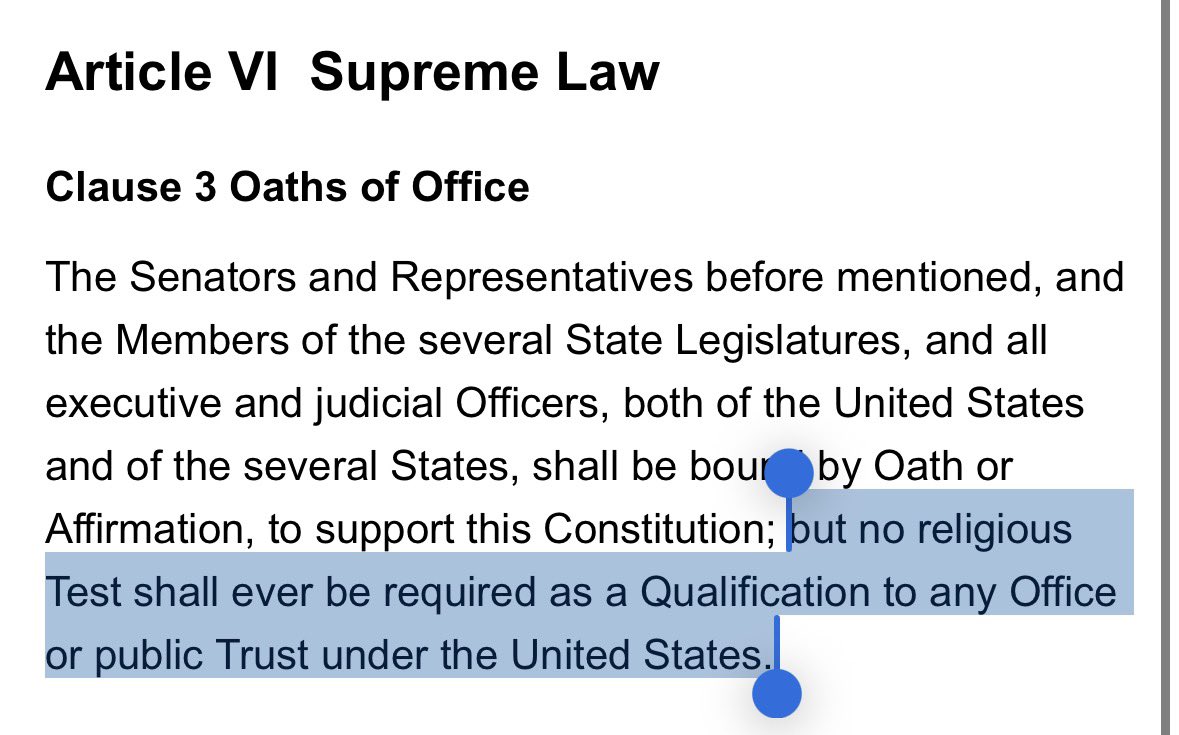 The Constitution literally bans religious tests for holding office!