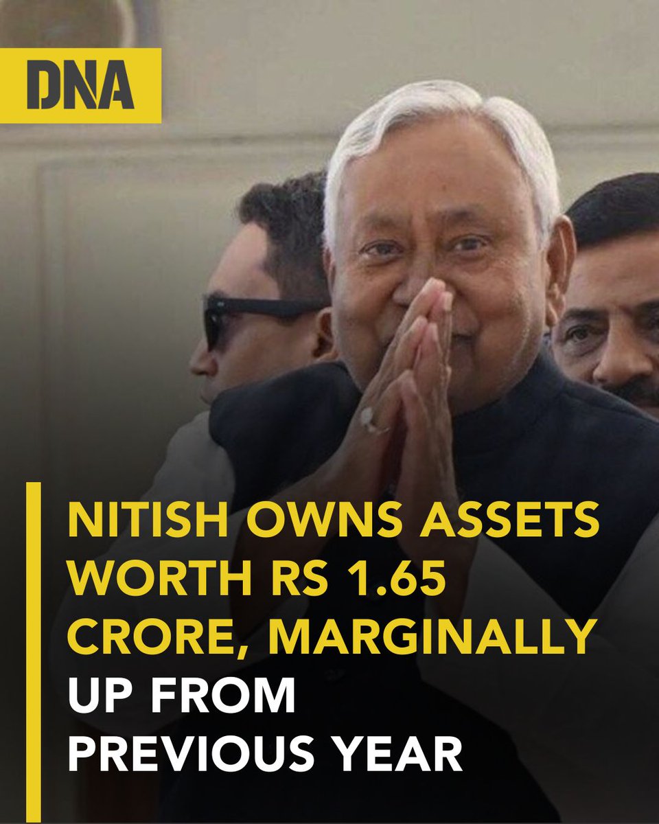 dna's tweet image. According to his latest disclosure uploaded on the Bihar government's website, Bihar Chief Minister Nitish Kumar owns movable and immovable assets worth Rs 1.65 crore, which is approximately Rs 68,455 more than what he owned a year ago.

#NitishKumar #NetWorth #Bihar #DNAUpdates