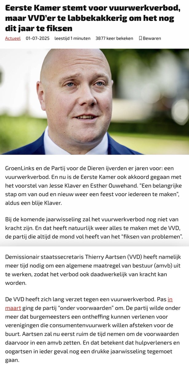 Dankzij de vertraging van VVD en BBB met het vuurwerkverbod, werden hulpverleners met vuurwerk belaagd, raakten mensen gewond en is één van de mooiste panden van ons land weg. Wat bezielt je dan? Bij de VVD is ons land niet veilig.