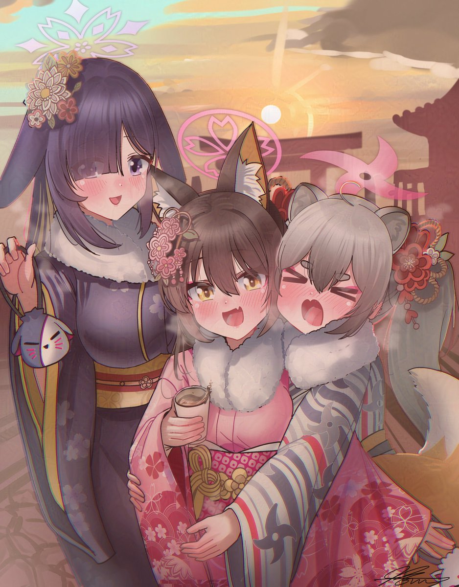 新年 イズナ ツクヨ ミチル
あけましておめでとうございます🦊🐰🦝
#ブルアカ #BlueArchive