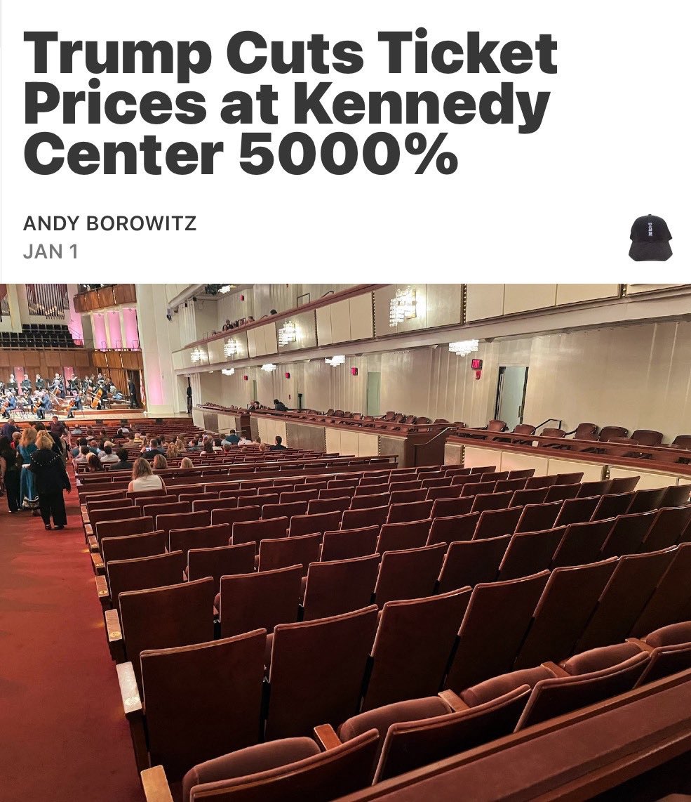 Ha! 🤣🤣 I’m STILL not going to watch any performance at the Kennedy Center as long as the asshole’s name is on the building.