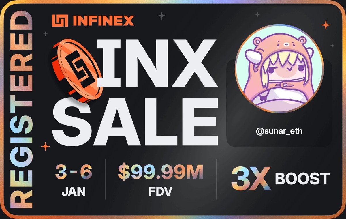 sunar_eth's tweet photo. I'm registered for the @infinex sale - $99.99M FDV, 3-6 Jan 2026 https://t.co/9rduPqmry3
