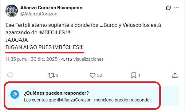 Nivel descendido... solo pueden responder sus "amigos" 
Y los llama IMBÉCILES !!!